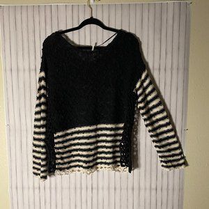 FREE PEOPLE Sweater Black and white Stripe and crocheted side panels Oversized M